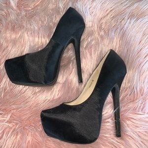 Black Satin platform heels